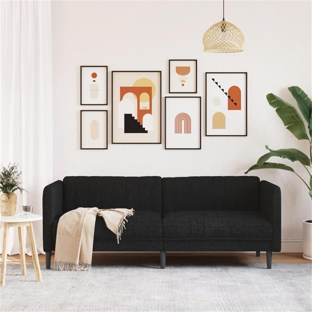 Bowery Hill 3-Seater Rectangular Durable Sofa in Black Polyester