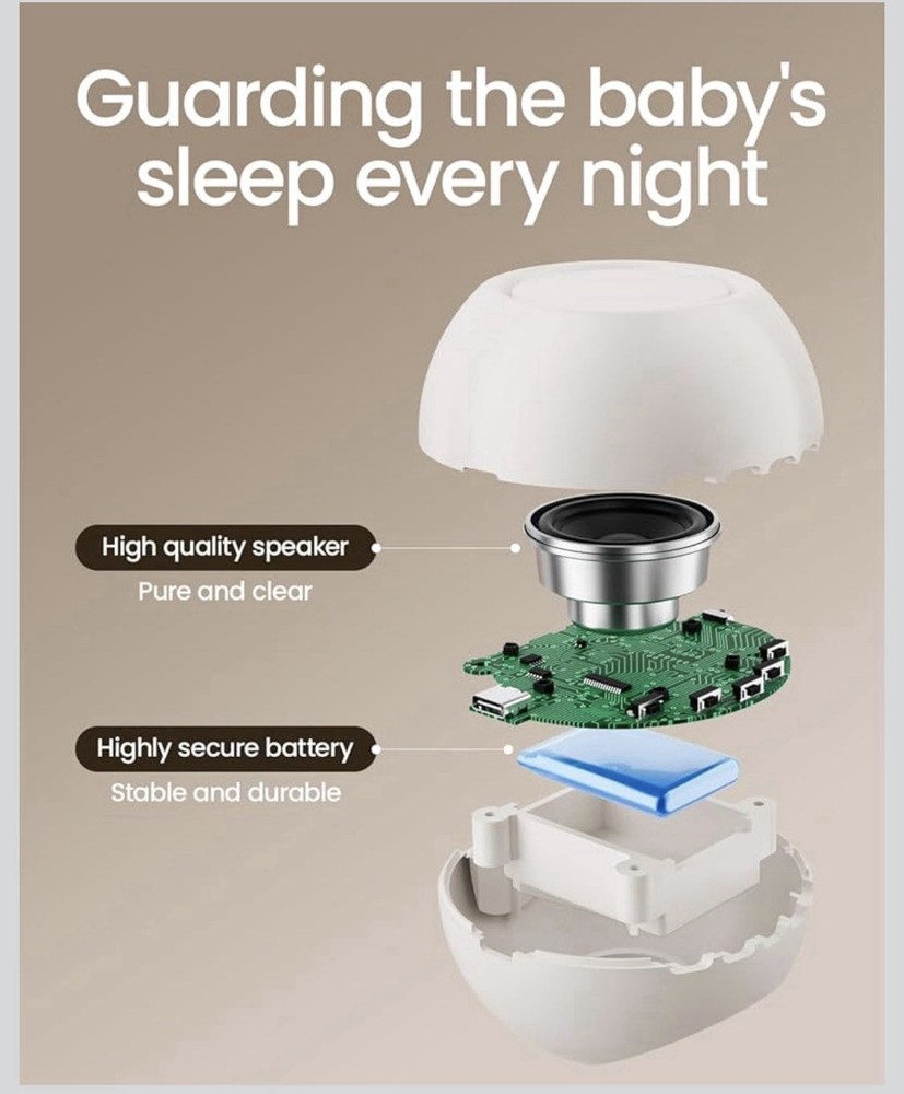 CHICWAY White Noise Machine Beige, Smart Cry Detection, Bluetooth, Soft Lighting