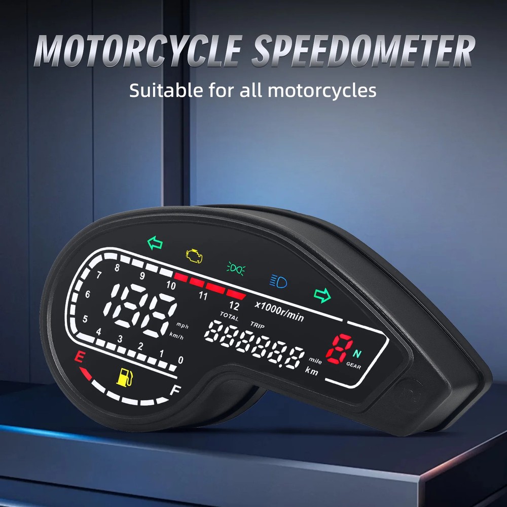 Universal Motor Digital Speedometer LED Tachometer Dashboard Instrument Panel