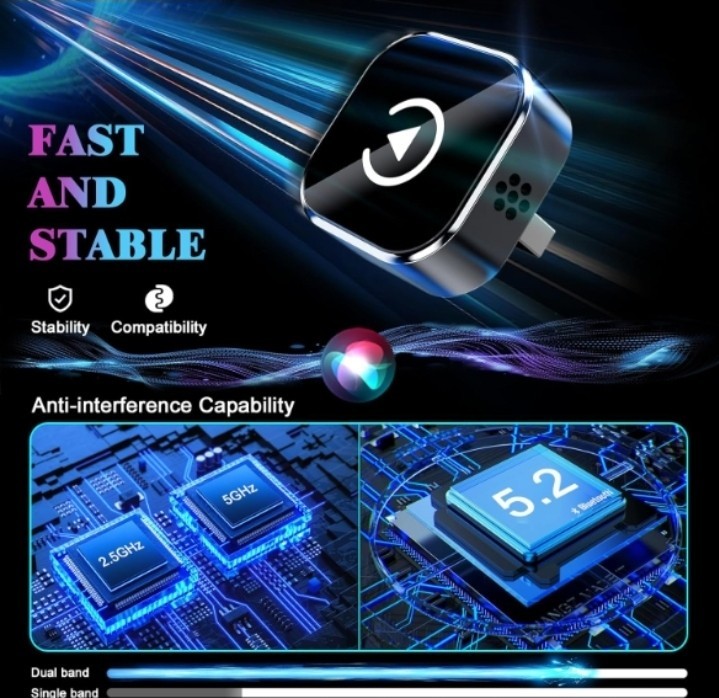 Wireless CarPlay Adapter Android Auto USB Plug Play iPhone Bluetooth Mini