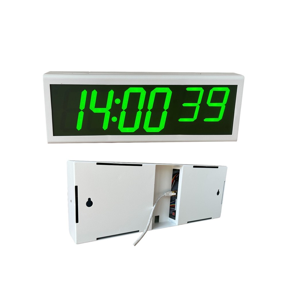 Green LED NTP PoE Clock for Broadcast Timekeeping, Automatic DST Reset