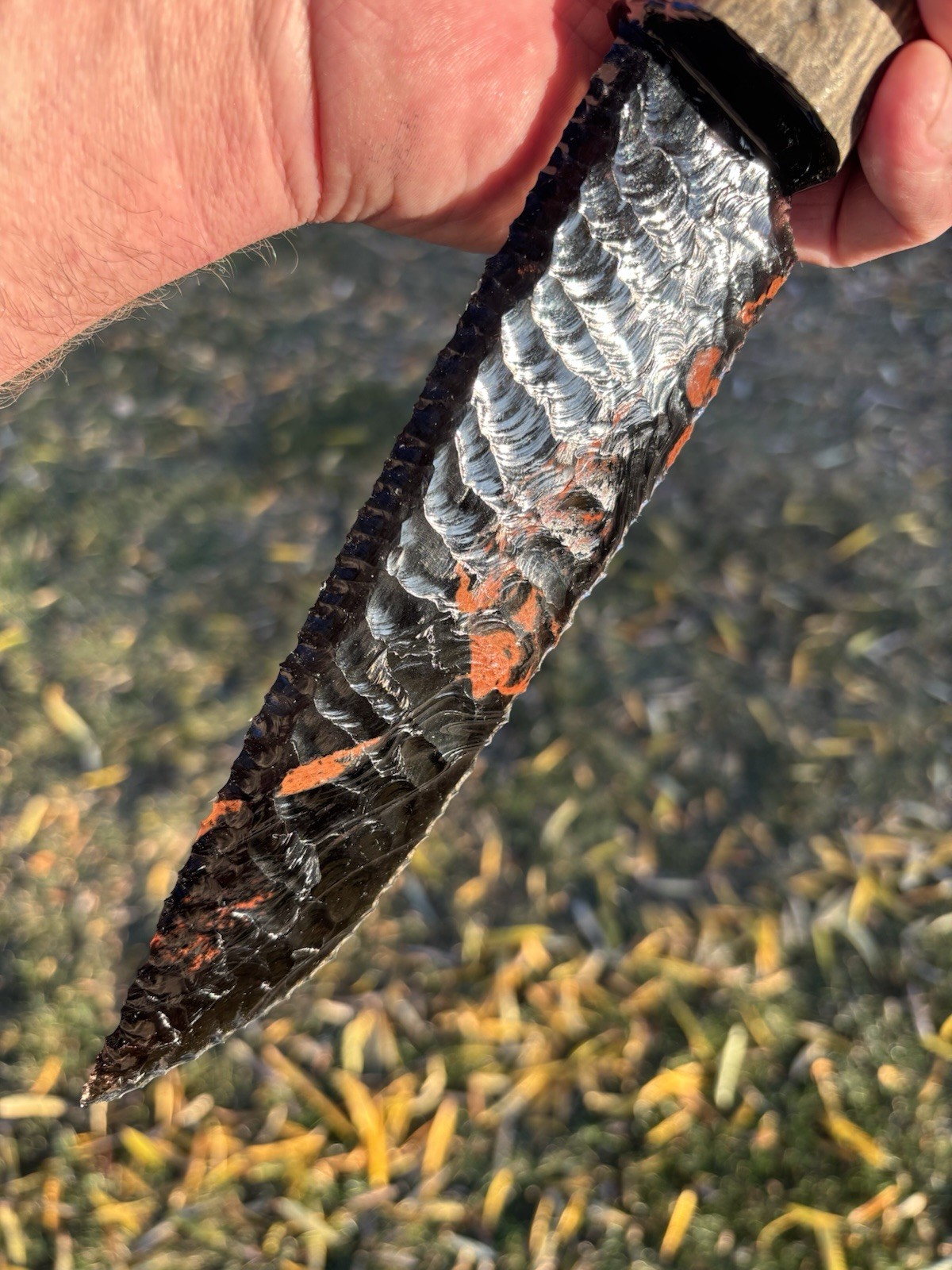 Huge Dragon Glass Obsidian Mule Deer Antler Display Knife Made By Grady Bowen