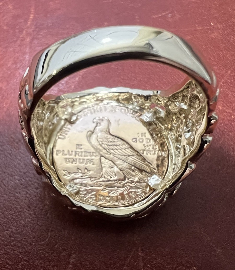 14k Yellow Gold Nugget Ring & 21.6 K Indian Head Coin Approximately 16-17 Grams!