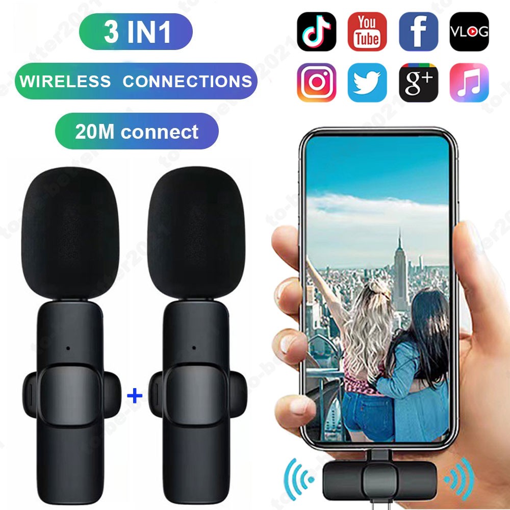 Mini Dual Wireless Lavaliere Microphones Mic For iPhone/Android/Camera/Laptop
