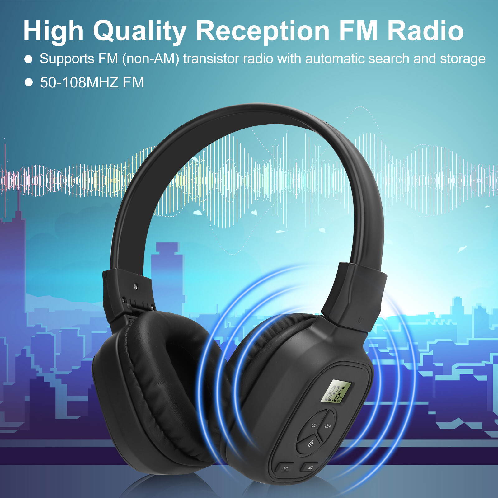 Portable FM Radio Wireless Headphones Headset Stereo Foldable Receivers Over-Ear