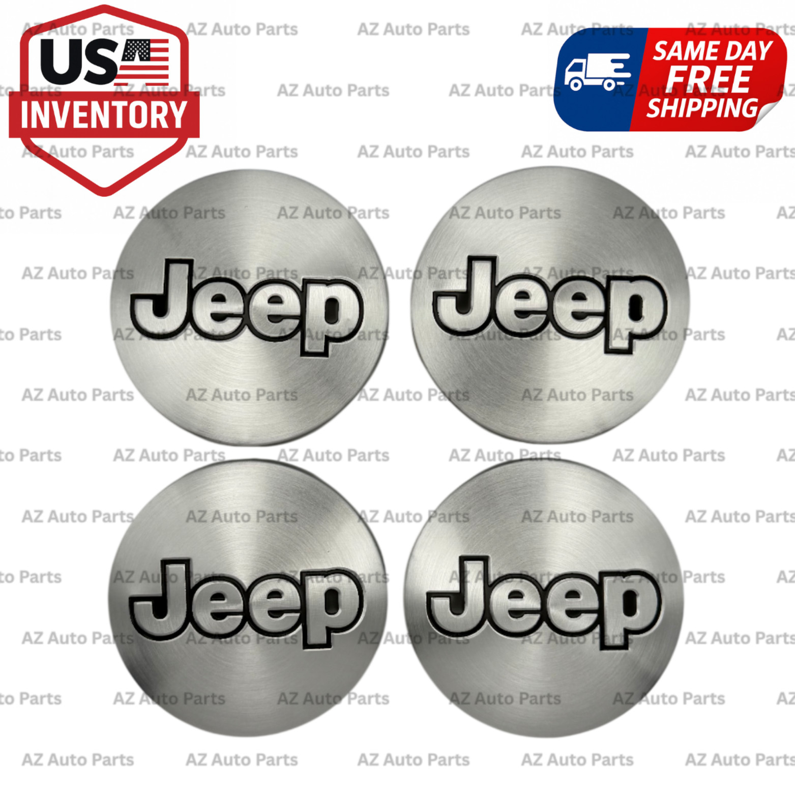 Set of 4 55mm Silver Wheel Center Caps Black Emblem for Jeep Fits Most Models