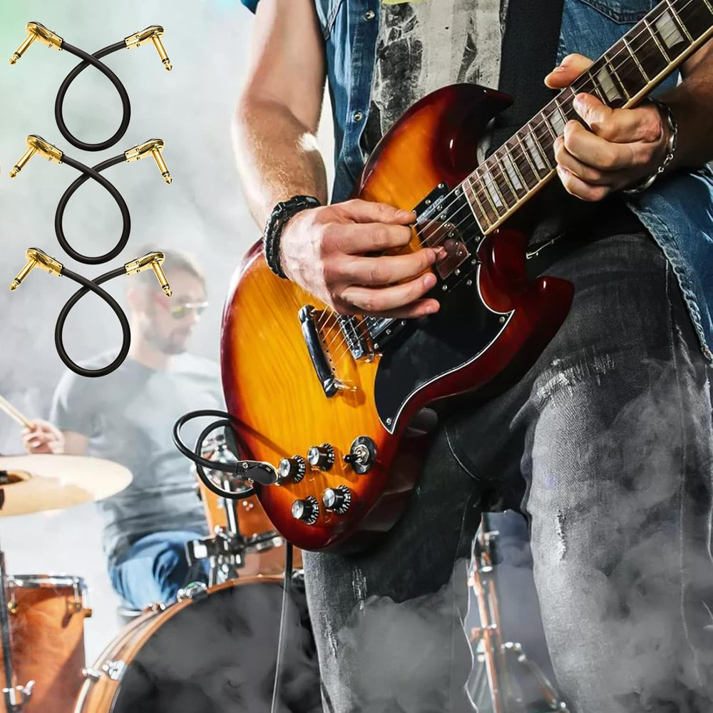 Guitar Patch Cable 4-Pack, 12" Flat Low Profile with Right Angle Connectors