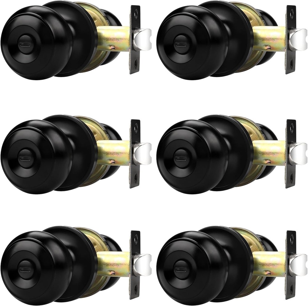 Durable Matte Black Privacy Knobs for Home, 6 Pack, Easy Screw-in Installation
