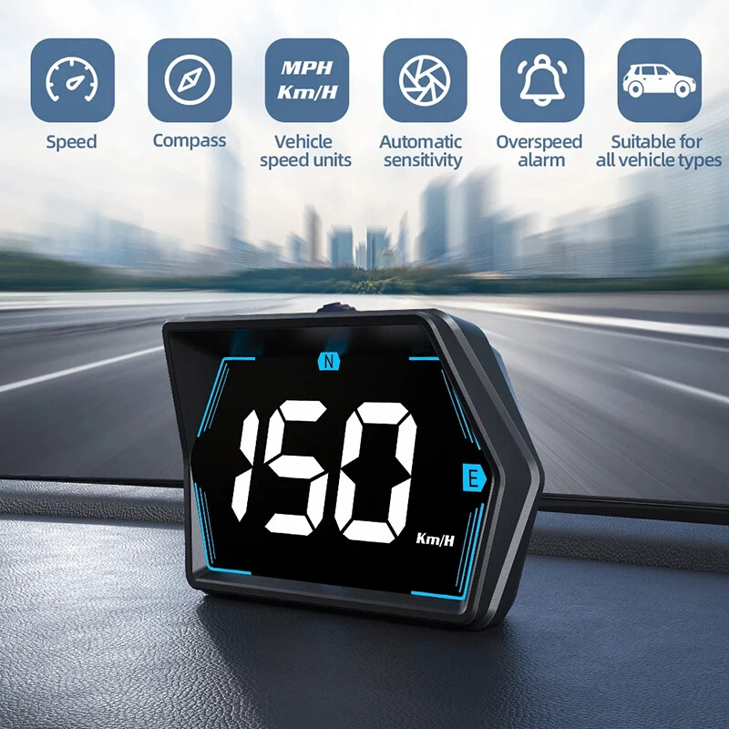 Car Digital Speedometer Head-up Display Security Overspeed Alarm Speed Compass