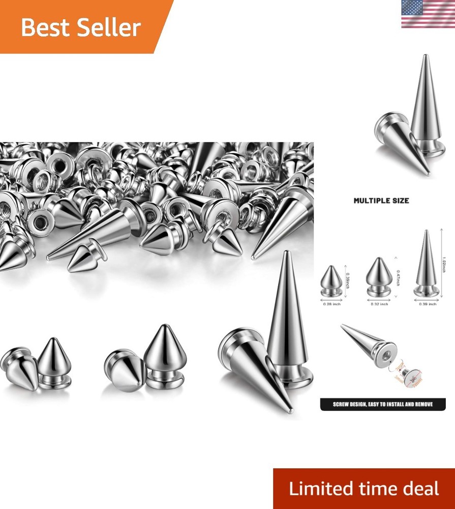 Versatile 170-Piece Silver Cone Spikes Set - Large, Medium, Small for DIY Crafts
