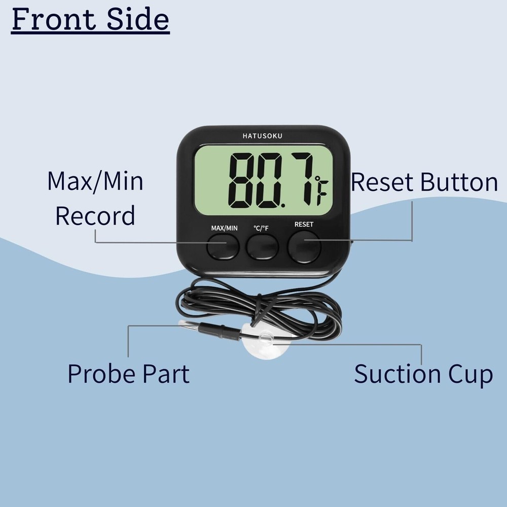 Digital Thermometer with External Sensor, Magnet, Suction Cup, Water Thermome...