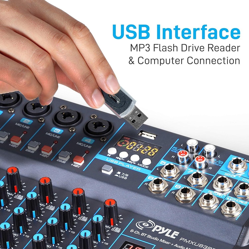 Pyle Professional Audio Mixer Sound Board Console Desk System Interface 8