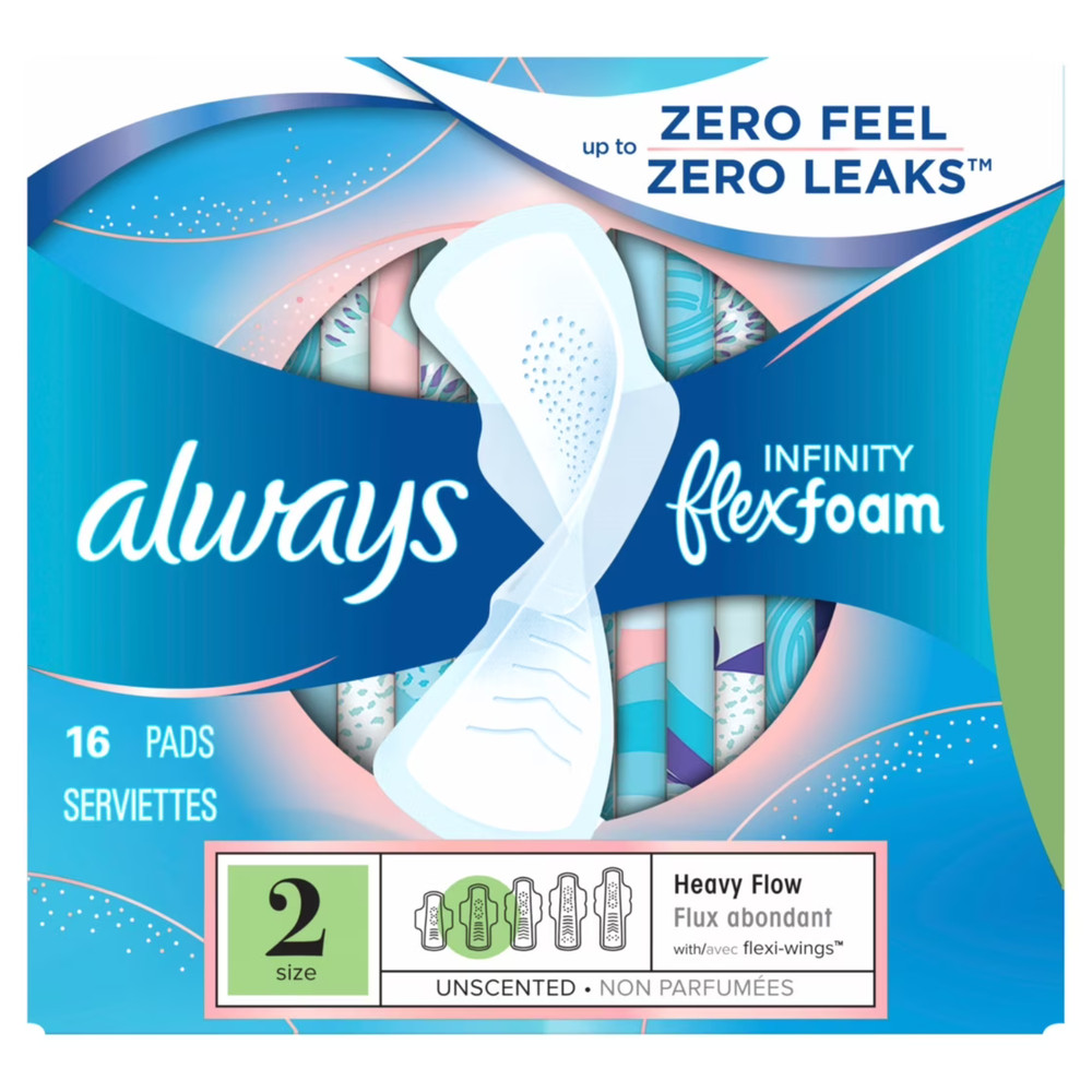 (5 Pack) Always Pads, Infinity with Wings, Size 2, Heavy, Unscented, 16 Count