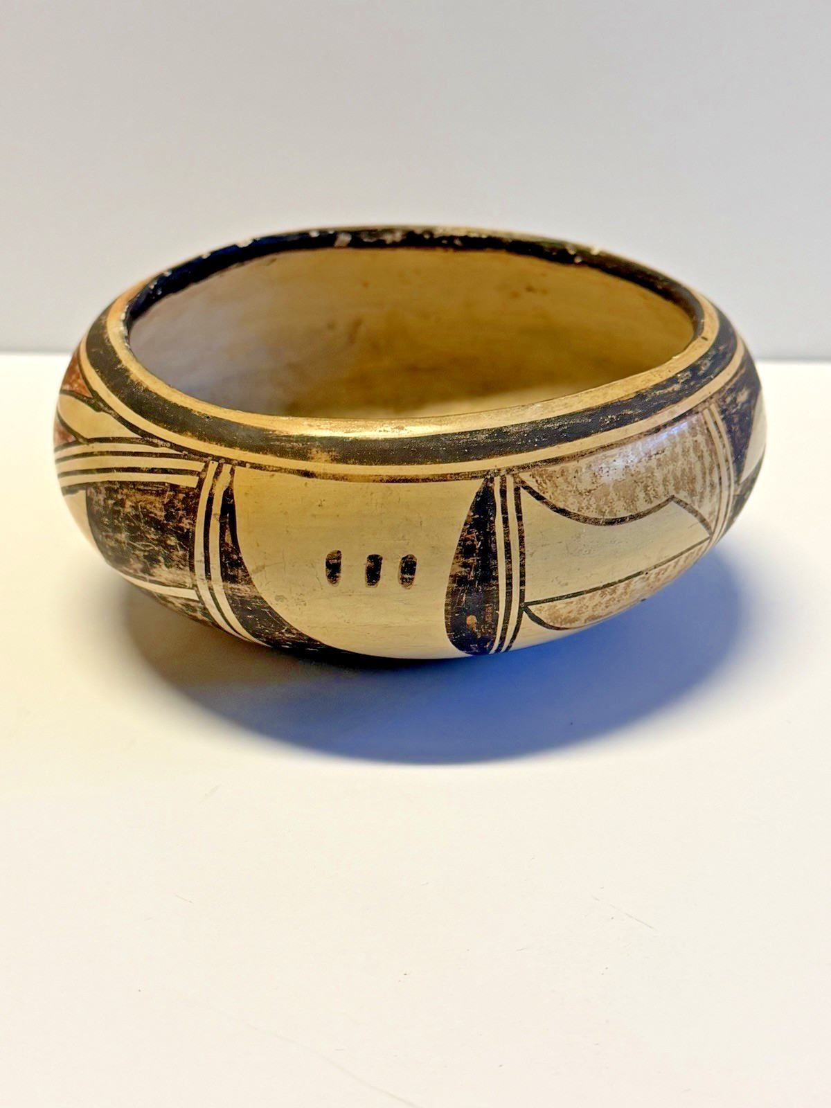 Antique Native American Indian Clay Pottery Old Hopi Bowl; Early 1900's