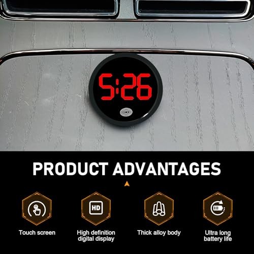 Car Digital Clock, Touch Night Light LED Display Screen Clock, Round 1 PC Red