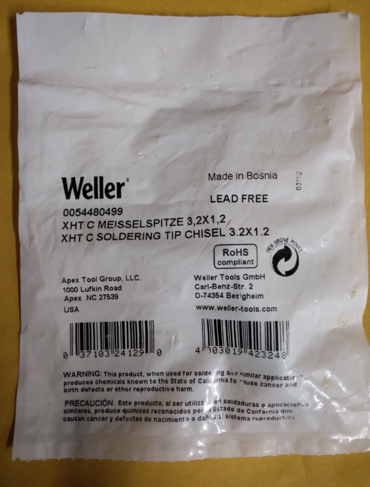 Weller XHT C Soldering Tip, Chisel Tip, 3.2 X 1.2