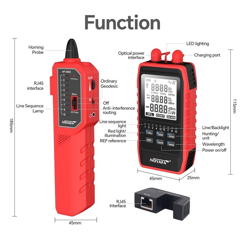 NOYAFA NF-908S Advanced Network Cable Tester Cable Length Optical Power Meter