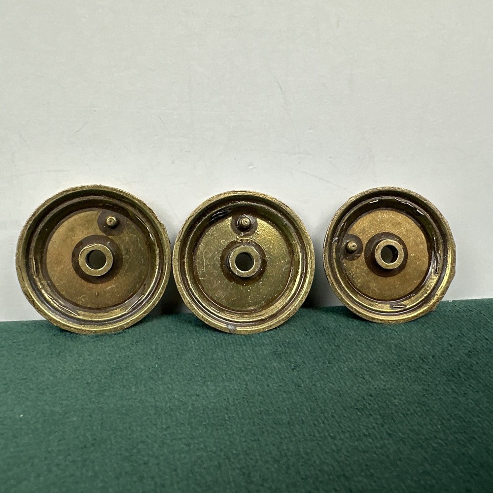 Lot 3 Vintage Brass Drawer Pull Backplates Beaded Round Rosette 1.5”
