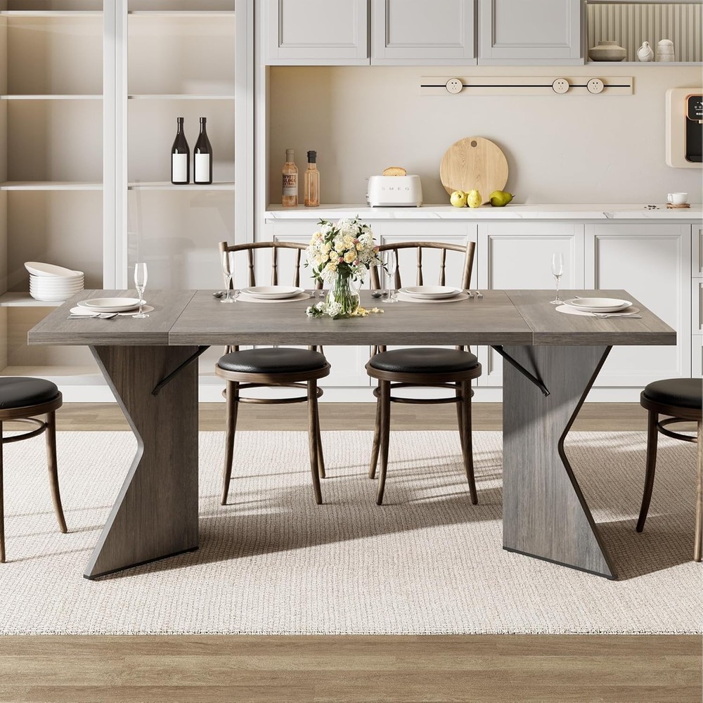 Double-Sided Triamine Rectangular Dining Table-Iron Foot 1 grey Panel Thick
