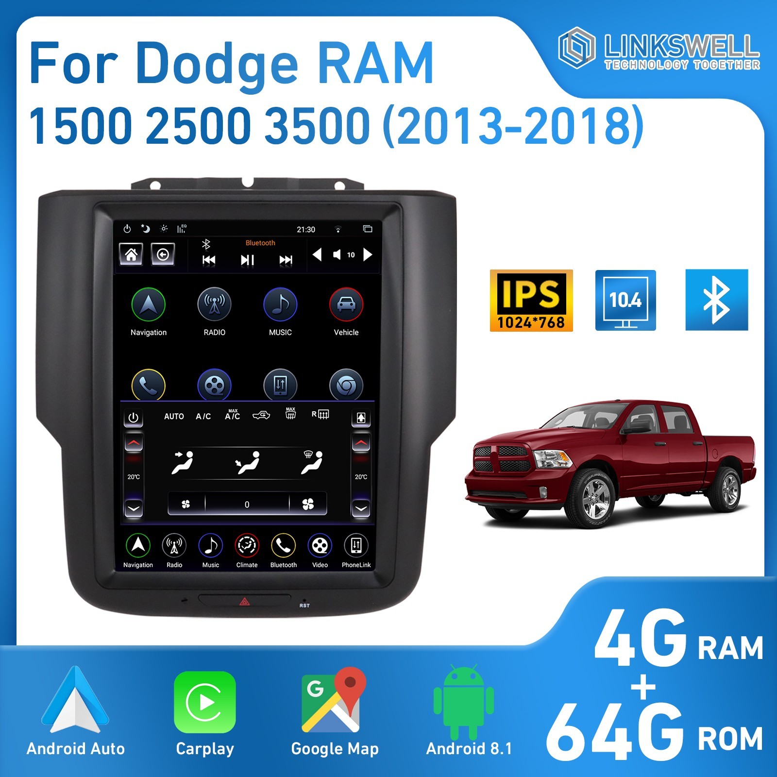 GEN 4 Android Car Radio Tesla Screen for Dodge RAM 1500 2500 3500 2013-18 Stereo