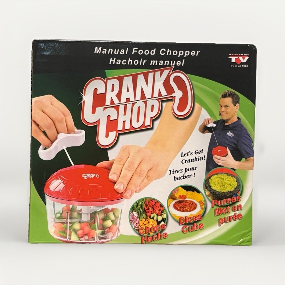 Crank Chop Manual Food Chopper Pull Function, Dishwasher Safe, 2 Cup, Red/Clear
