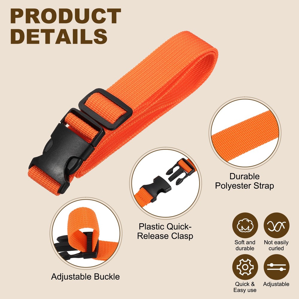3pcs 1" x 3ft Utility Straps with Quick Release Buckle Adjustable, Orange