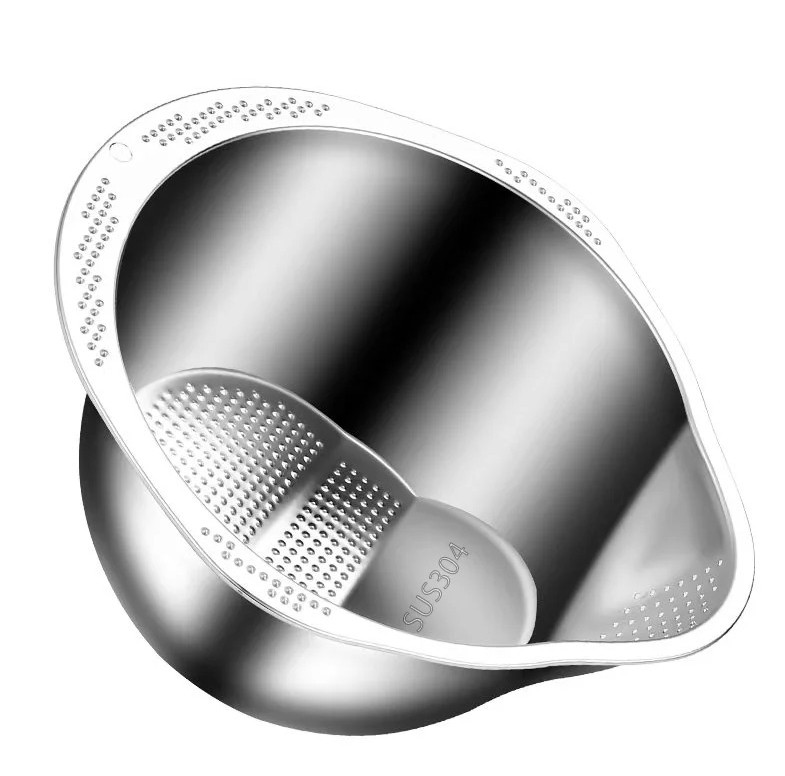 1pc Stainless Steel Rice Washer & Strainer Bowl – 304 Steel Colander for Kitchen
