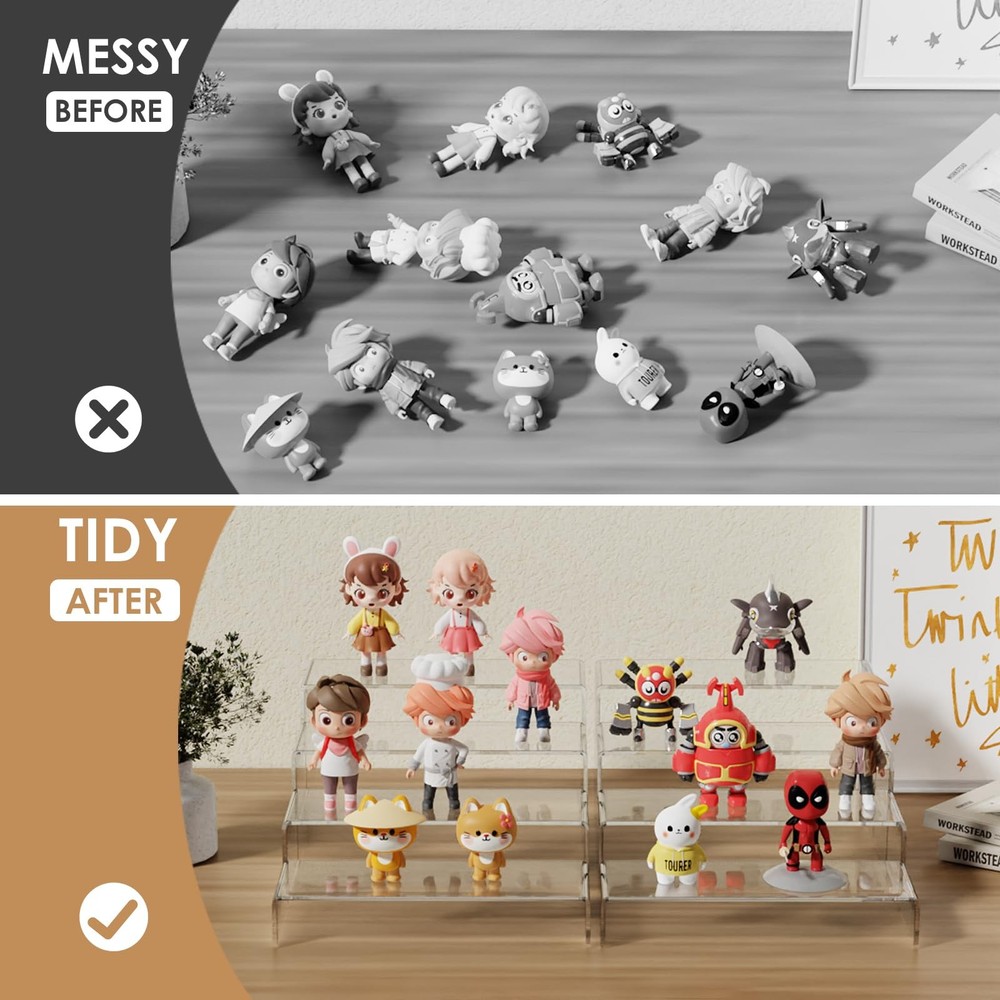 8 Pieces Large Display Risers, 4" Wide Clear Rectangular Tabletop Shelf for S...