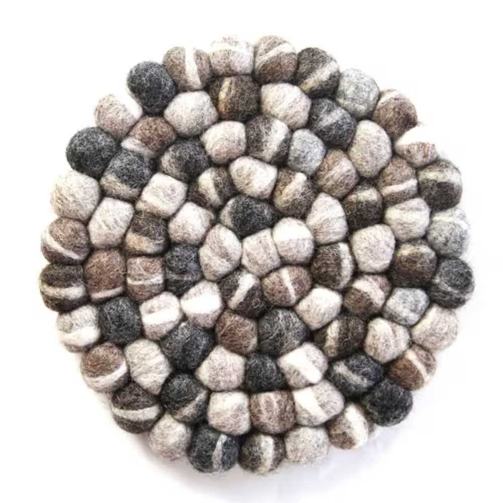 Round Tie Dye Grey Felt Ball Trivet