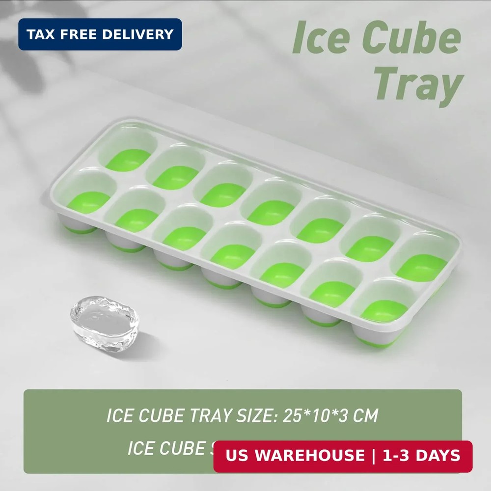 ChefAide Ice Cube Tray with Lid, 4 Packs 56 Cubes Durable Stackable Ice Cube Tra