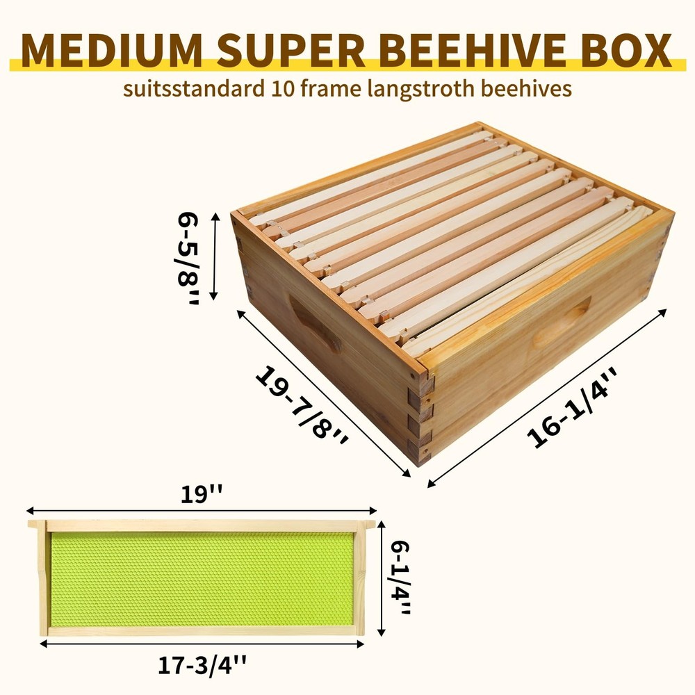 10 Frame Bee Hive Box Langstroth Medium Super Box Dipped in Beeswax, Bee Box ...