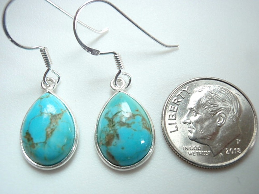 Basic Turquoise Teardrops 925 Sterling Silver Dangle Earrings