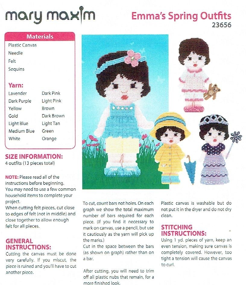 EMMA'S SPRING OUTFITS  7ct plastic canvas  PATTERN  (#TF0246)