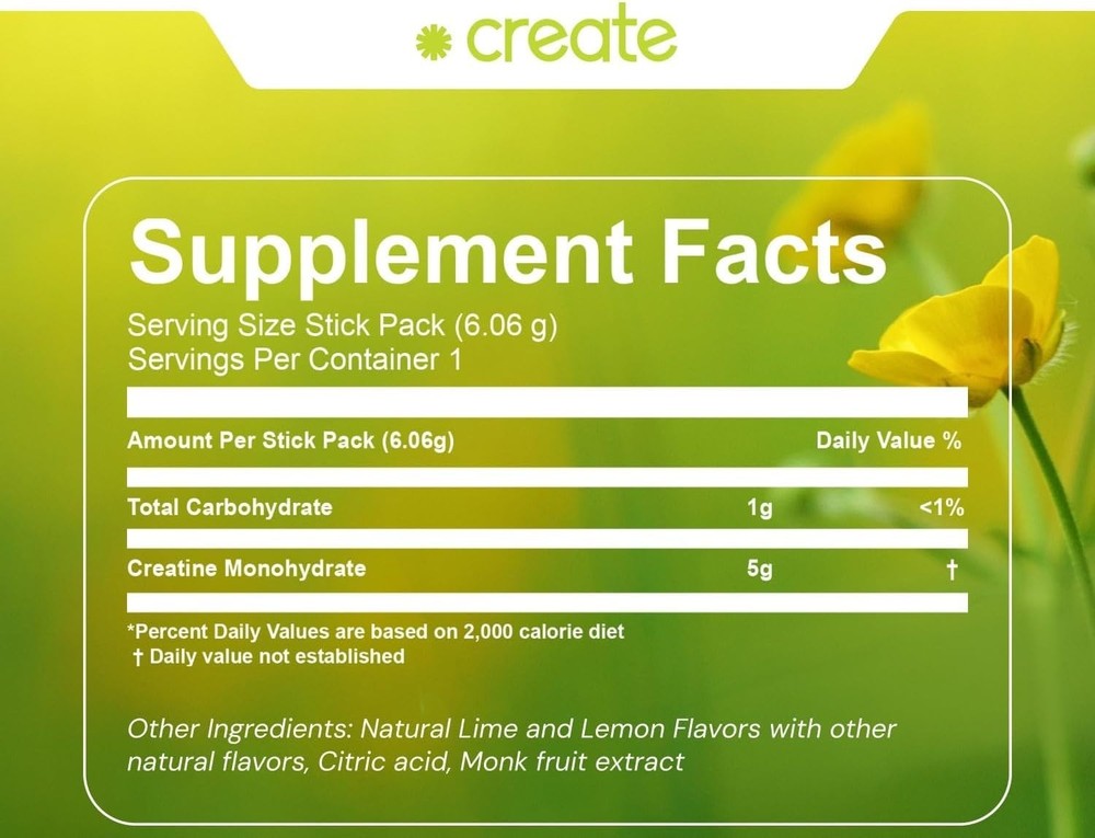 Create Creatine Monohydrate 5g Lemon Lime Single Serve 60-Packets EXP2027