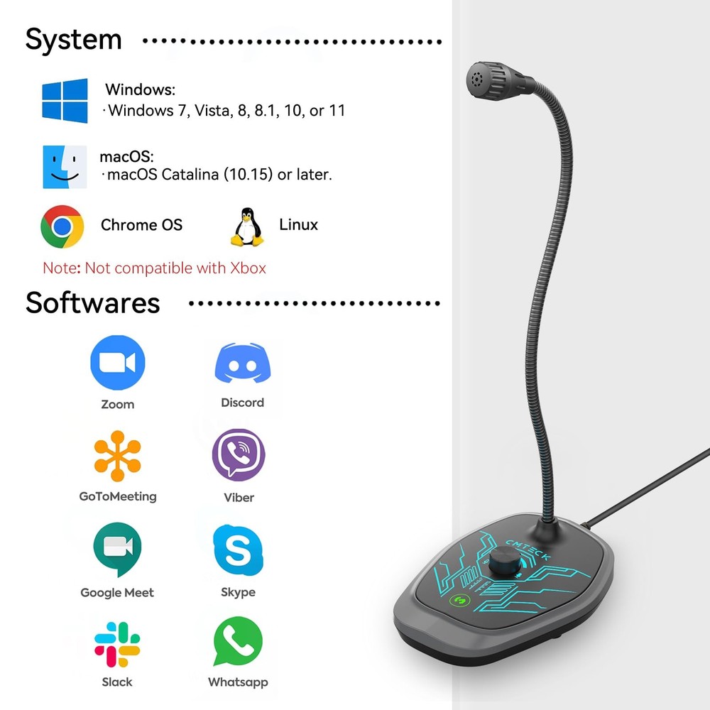 USB Computer Microphone, Microphone for pc with RGB Light, Mute Function, Noi...