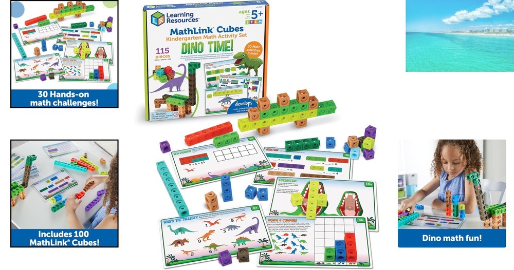 100 Dinosaur-Themed MathLink Cubes Set with Activity Cards - Fun Learning!