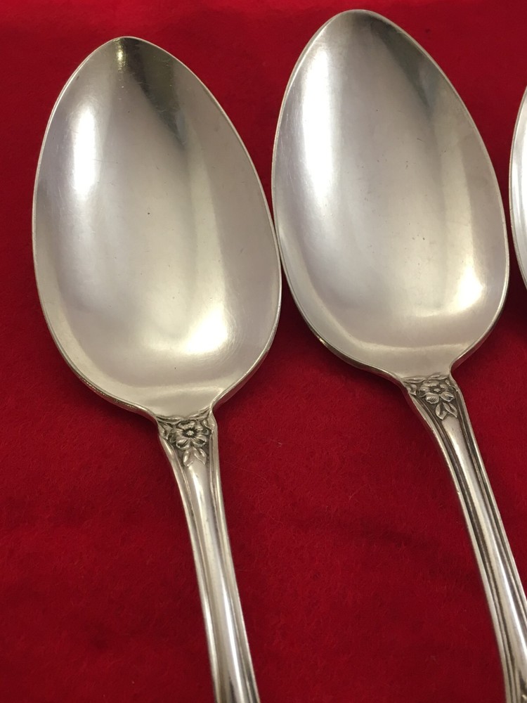 Wm Rogers & Son ARBUTUS Silver Plate 3 Solid Serving Spoons 1908 Flatware