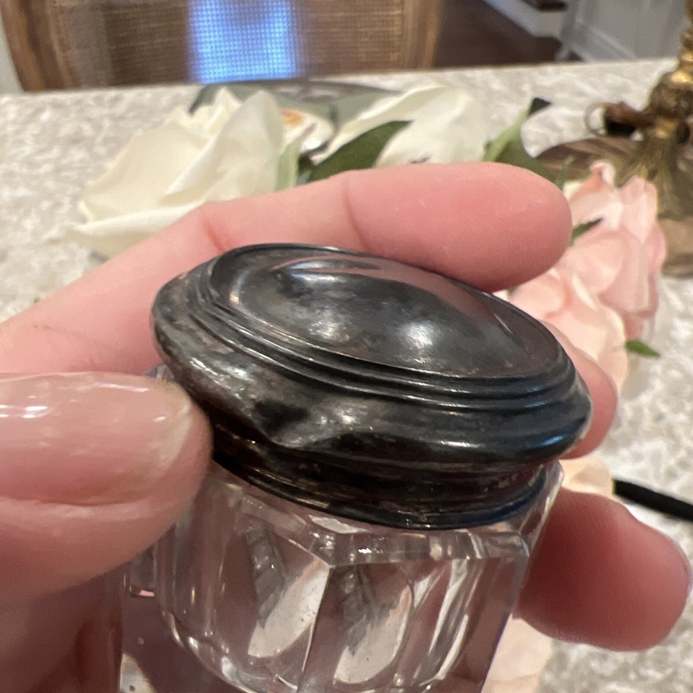 Sterling Silver Trinket Box Glass Victorian 925 Vanity Box Pull Box