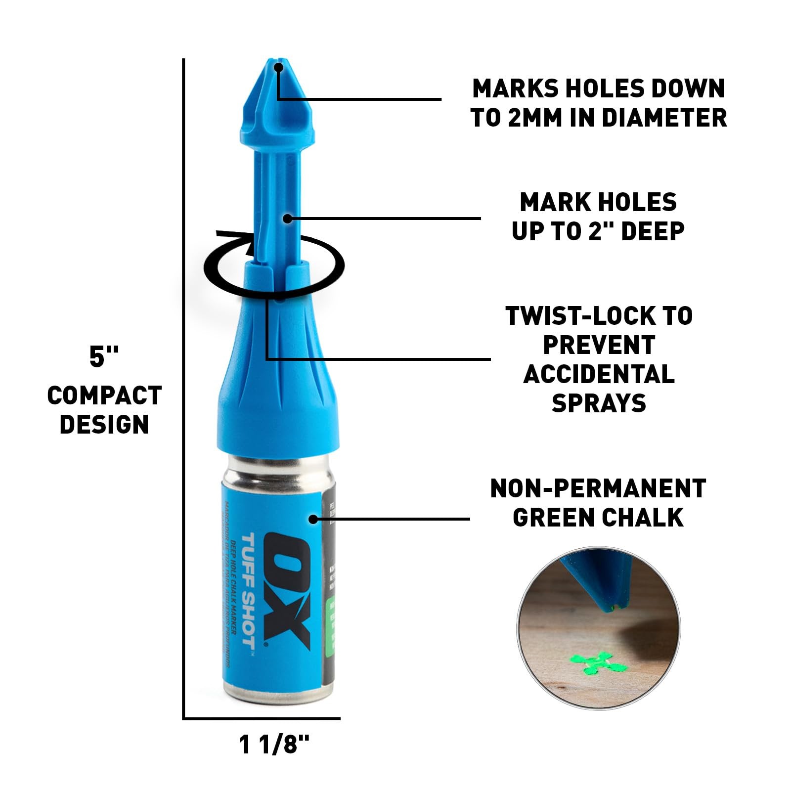 OX Tools Tuff Shot Deep Hole Marker Chalk Powder Spray 250 Bursts Green