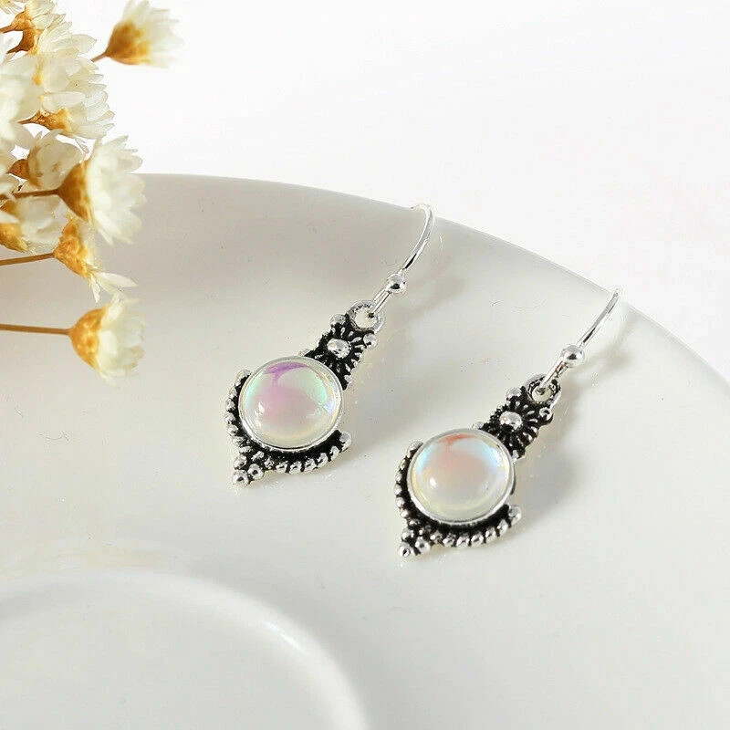 Rainbow Moonstone 925 sterling silver handmade Dangle Drop Earrings 2"