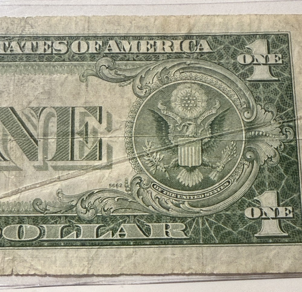 1935D $1 ONE DOLLAR SILVER CERTIFICATE “MAJOR GUTTER FOLD ERROR” Fold Covers 75%