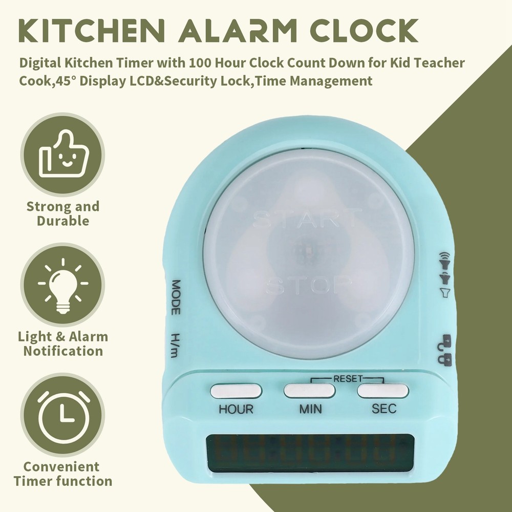 Digital Kitchen Timer with 100 Hour Clock Count Down for Kid Teacher Cook1221