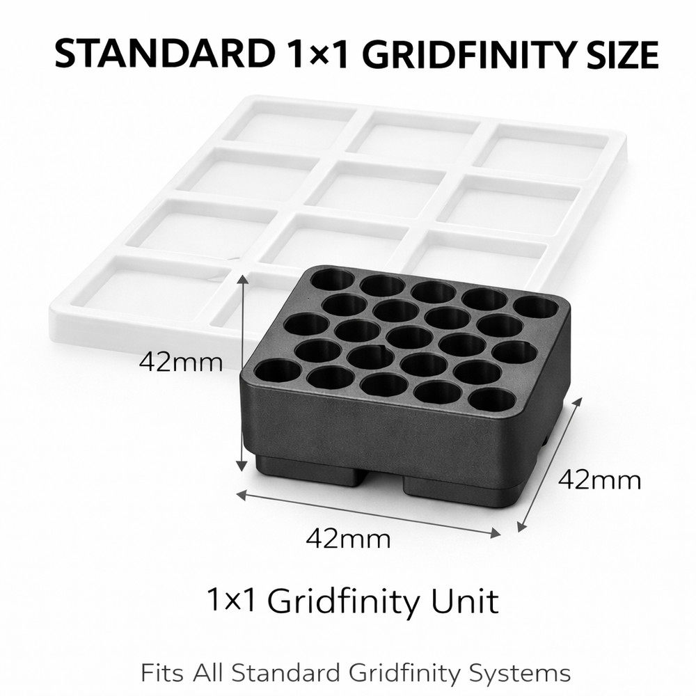 Gridfinity 1x1 Hex Bit Holder – Holds 20 – 1/4” Hex Bit Organizer – Modular