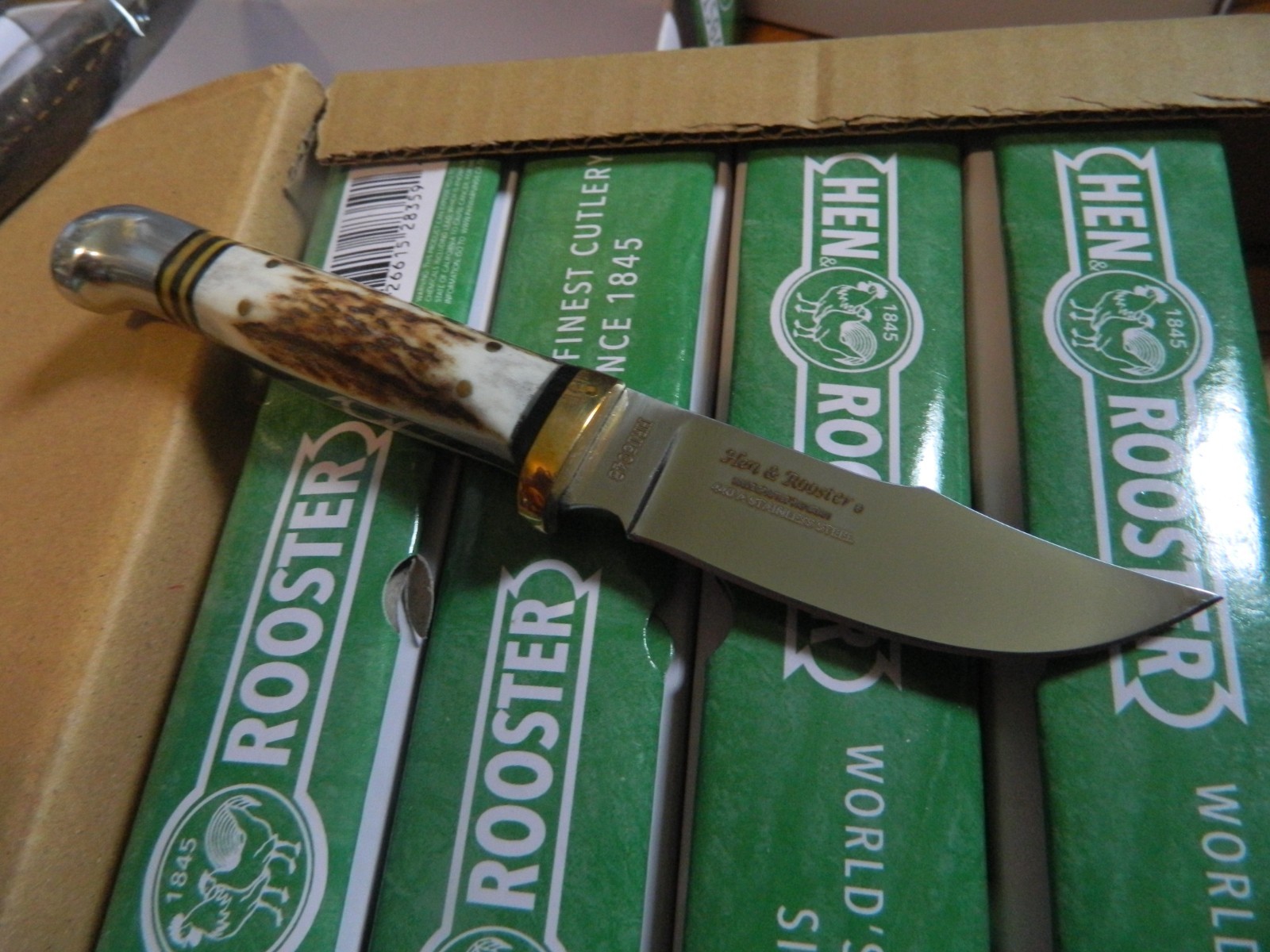 HEN & ROOSTER Fixed Blade KNIFE Stag Handle w/ Original Leather Sheath HR-5048