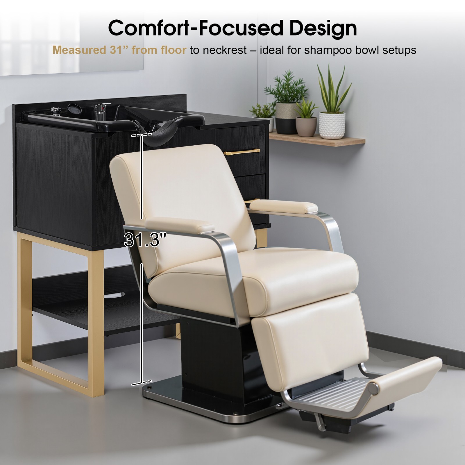 BarberPub Shampoo Cabinet with Sink, Salon Backwash Station with Bowl 7135