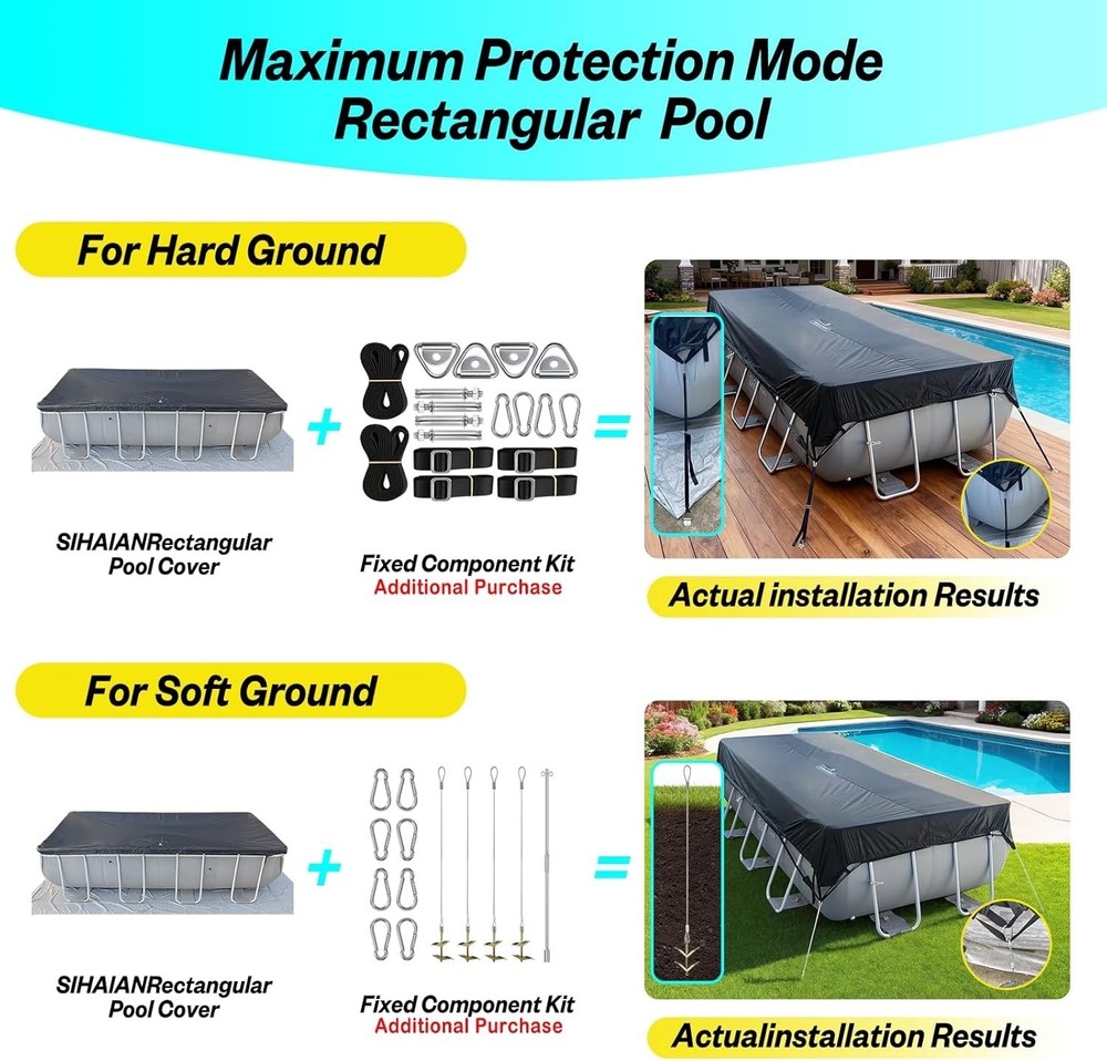 SIHAINA 16x25Ft Rectangular Pool Cover with Side Storage NEW
