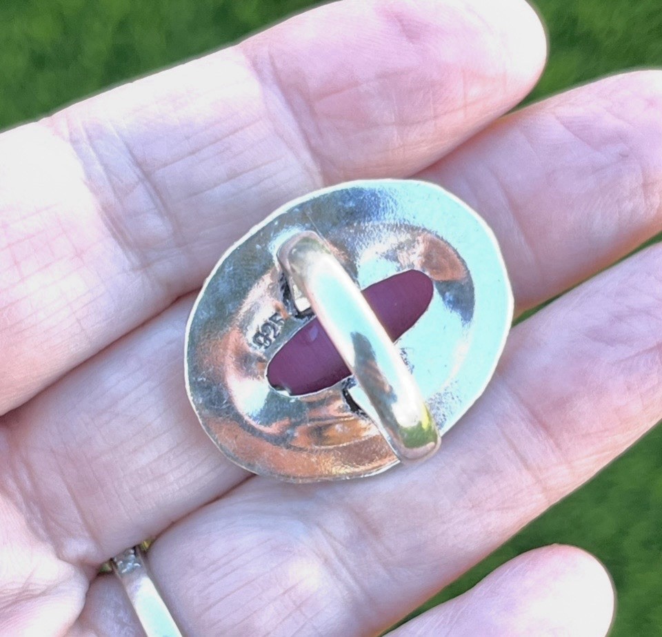 Pink Cat’s Eye Silver Gemstone Ring Sz 8