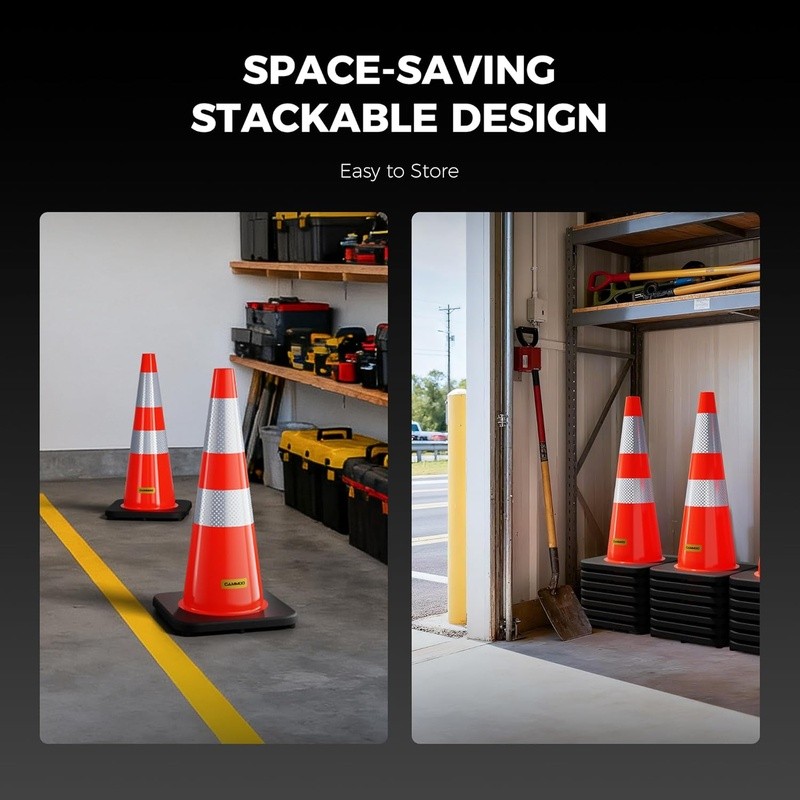 PVC Traffic Cones Reflective Collars Durable Stackable Weather Resistant Safety