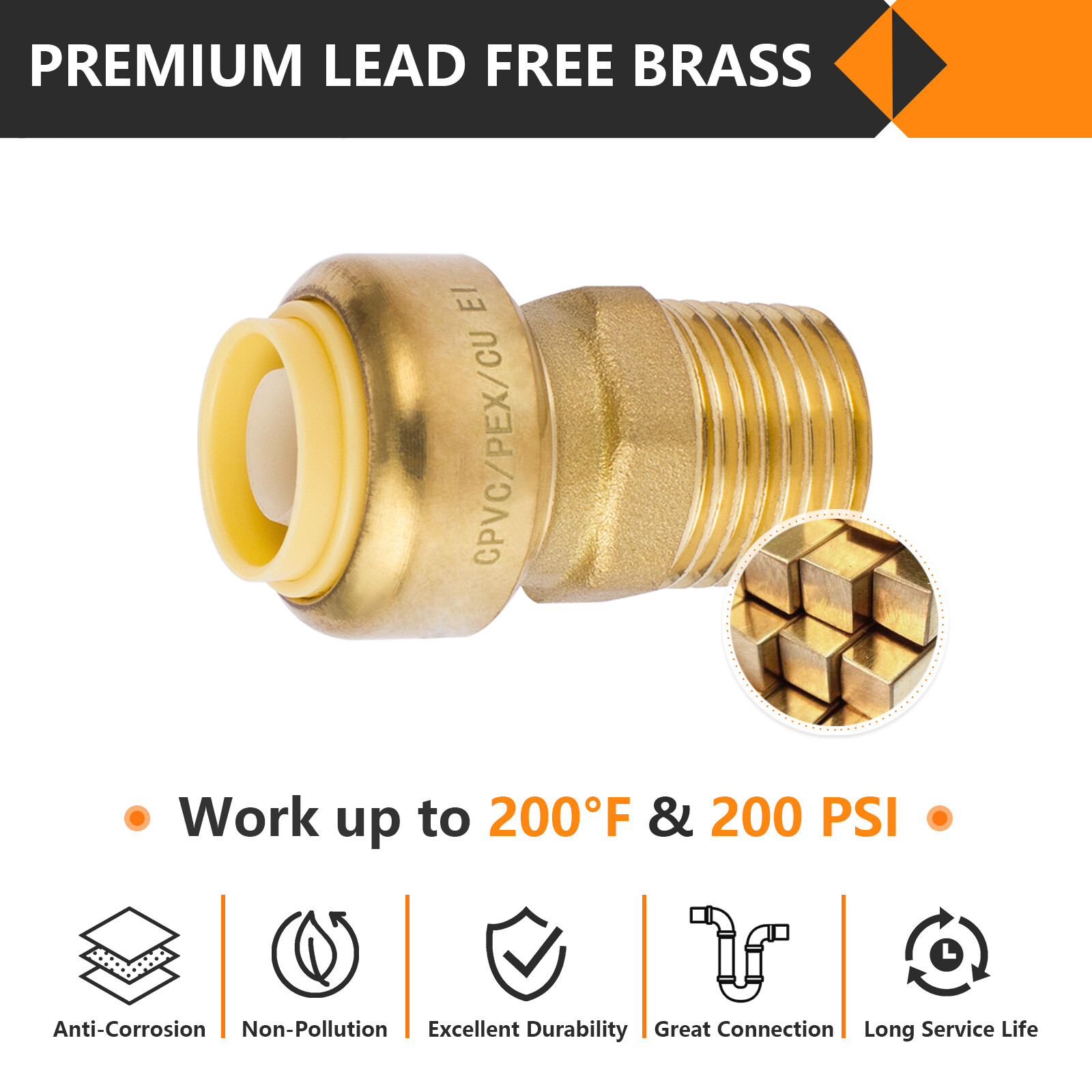 EFIELD (2 to 100 Packs) 3/4"Push Fit ×3/4"Female Adapter Brass Fitting Lead Free