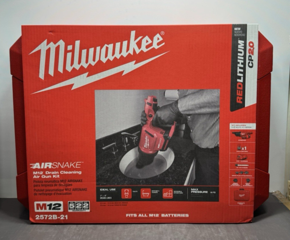 Milwaukee 2572B-21 - M12 12V Airsnake Drain Cleaning Air Gun Kit w/ Attachments